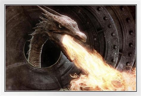 Angry Fire Breathing Dragon Fantasy Horror White Wood Framed Poster ...