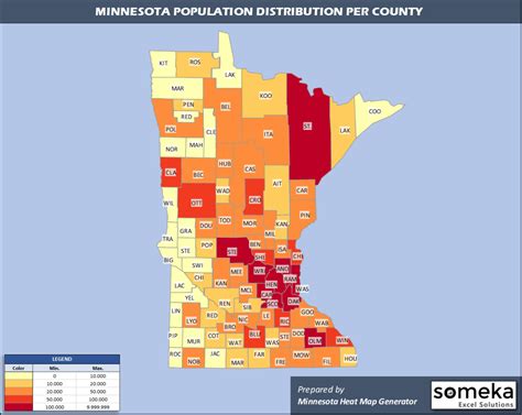 Minnesota County Map and Population List in Excel