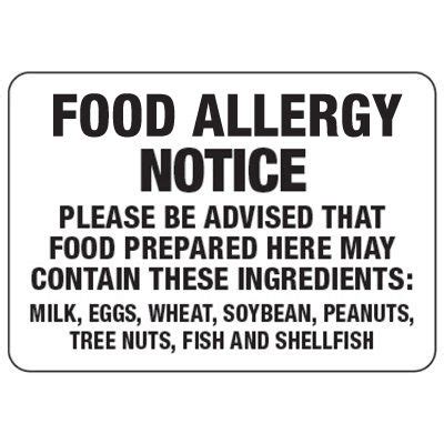 Food Allergy Notice - Food Allergy Signs | Emedco