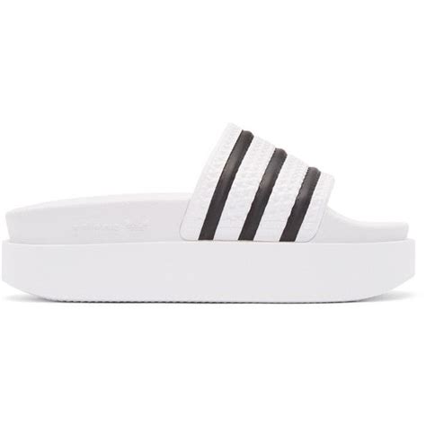 adidas Originals White Adilette Bold Slide Sandals | White slip on ...