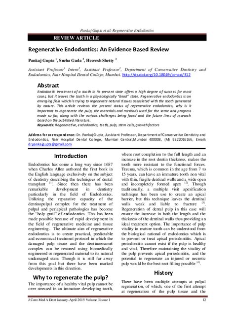 (PDF) Regenerative Endodontics: An Evidence Based Review | sneha gada ...