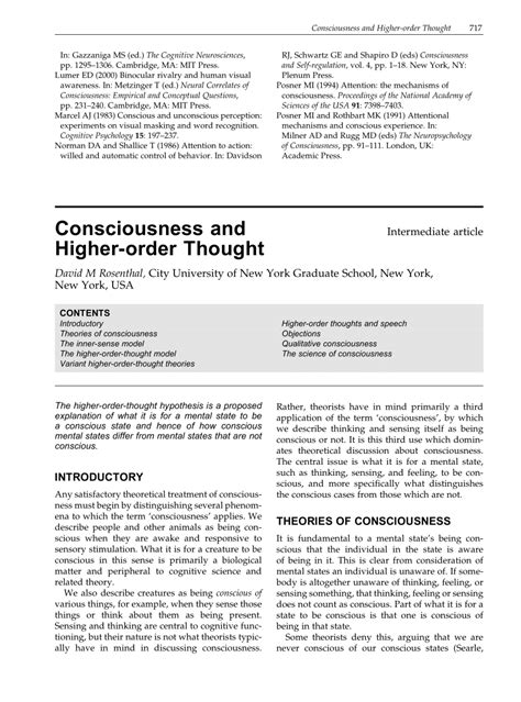 (PDF) Consciousness and Higher‐Order Thought