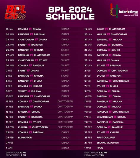 Bpl 2024 Schedule Time Table - Genny Jourdan