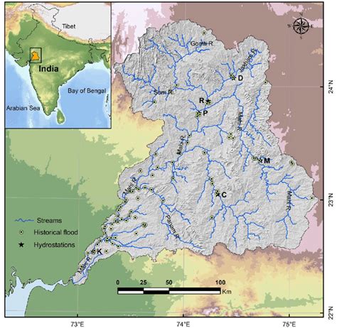 Map of the Mahi catchment in Western India. The dots indicate the... | Download Scientific Diagram