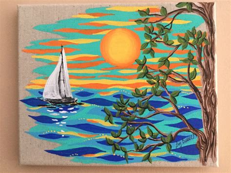 Sailboat,sunset,8x10tree,original Acrylic Painting on Linen Canvas,nautical,home/cottage Decor ...