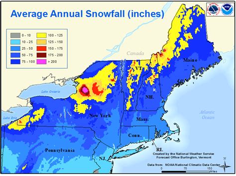 NOAA Northeast US Annual Snowfall Map | NY Ski Blog