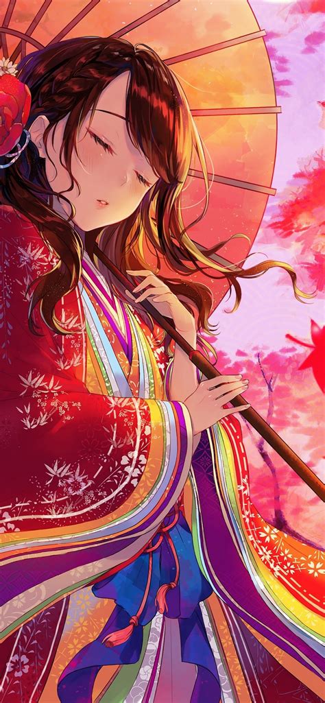 Free download Anime Girl Kimono Maple Trees Autumn 4K Wallpaper 66 [1242x2688] for your Desktop ...