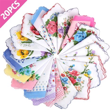 TSV 20pcs Cotton Hankies, Women's Vintage Floral Handkerchiefs with Embroidered Design, 11x11in ...