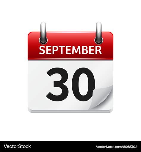 September 30 flat daily calendar icon Royalty Free Vector