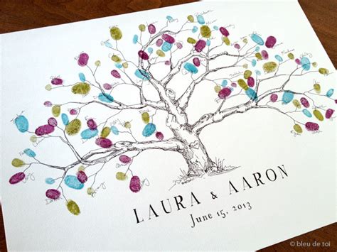 Fingerprint Tree Wedding Guest Book Alternative Small Low Oak - Etsy