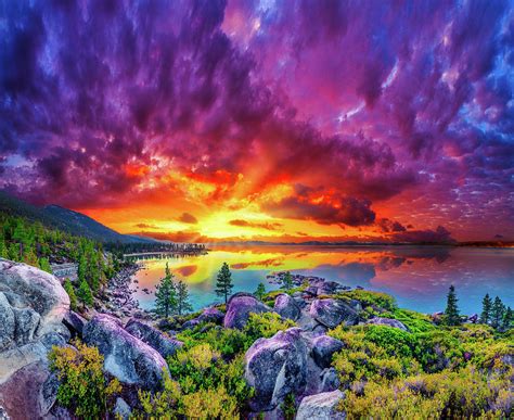 Beautiful Purple Sunset Rocky Lake Tahoe Photograph by Eszra Tanner ...