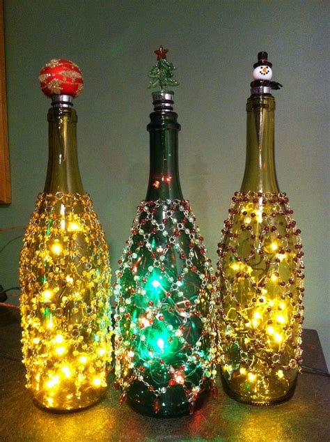 A few skirted and topped wine bottle lights made from leds and powered by old cell phone ...