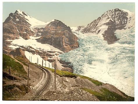 Jungfrau, railroad, Eiger and Monch, with Eiger Glacier, … free public domain image | Look and Learn