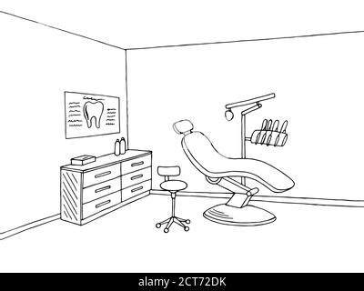 Dentista consultorio clínica gráfico negro blanco dibujo ilustración vector Imagen Vector de ...