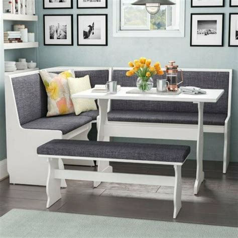 Kitchen Dining Breakfast Nook 3 Pc. Corner Bench Table Gray Padding White Top | Nook dining set ...