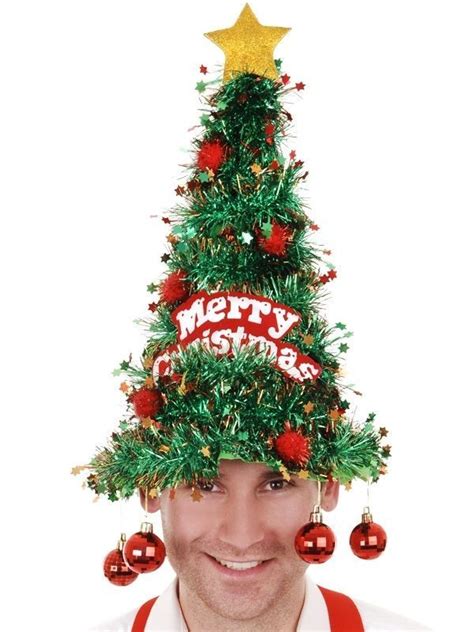 Christmas Tree Hat | Christmas Tree Tinsel Hat with baubles - Costume ...