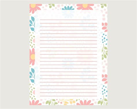 Floral Writing Paper Printable Printable Lined Writing - Etsy