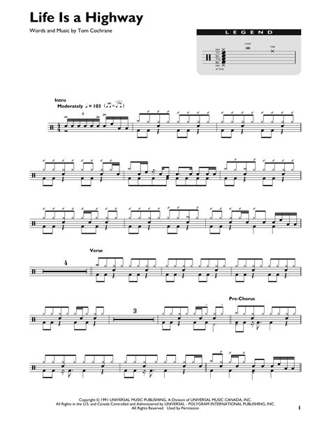 Life Is A Highway by Rascal Flatts Sheet Music for Drum Chart at Sheet Music Direct