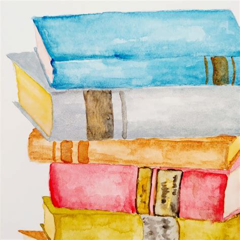 Original Watercolor Book Painting Watercolor Book Stack | Etsy