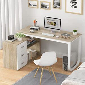 Homsee Home Office Computer Desk Corner Desk with 3 Drawers and 2 Shelves, 55 Inch Large L ...