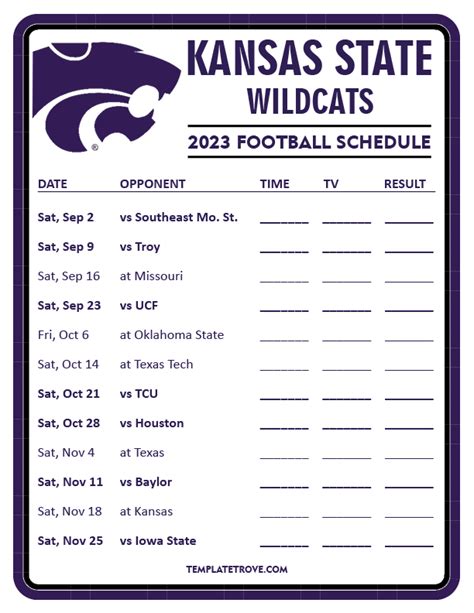 Printable 2023 Kansas State Wildcats Football Schedule