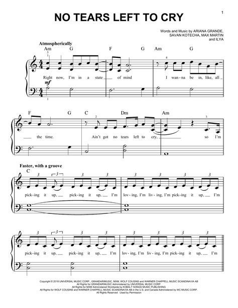 Ariana Grande "No Tears Left To Cry" Sheet Music Notes | Download ...