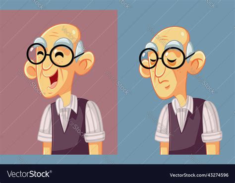 Elderly older man feeling happy and sad cartoon Vector Image