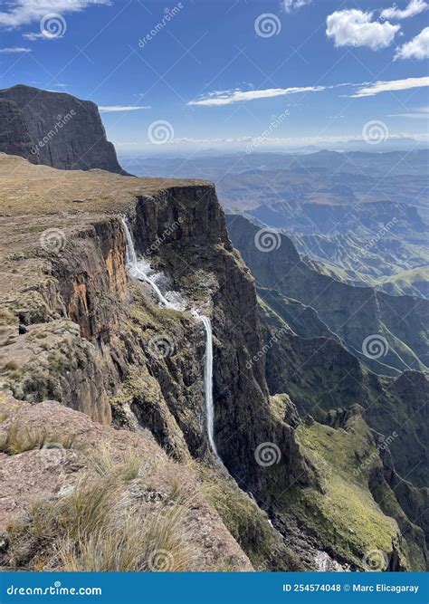 Green Mountains Drakensberg Amphitheatre Tugela Falls Stock Photo ...