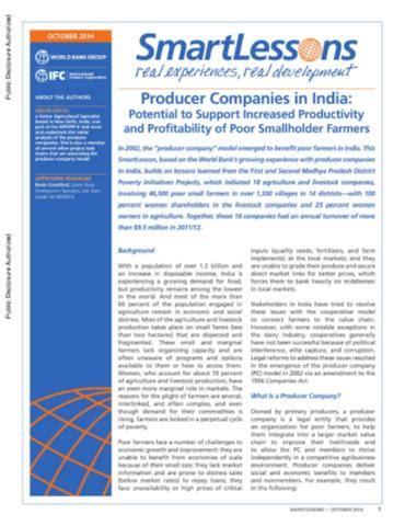 Producer Companies in India : Potential to Support Increased Productivity and Profitability of ...