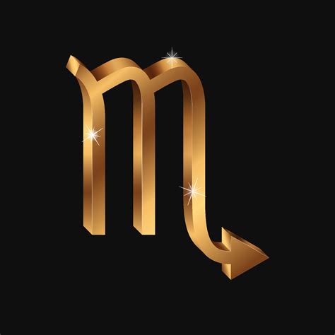 Vector realistic golden Scorpio sign. 3d Zodiac symbol. Shining gold horoscope sign Scorpion ...