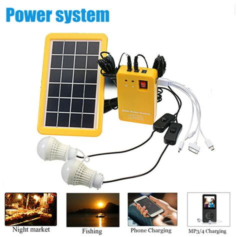 Outdoor Portable Solar Home System Kit DC Solar Panel Power Generator LED Light Bulbs Solar ...