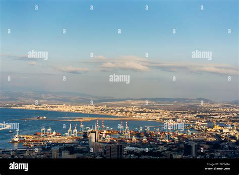 Aerial view industrial cargo port with ships and cranes Stock Photo - Alamy