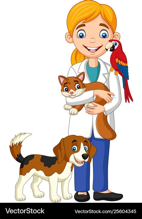 Cartoon female veterinarian examining pets Vector Image