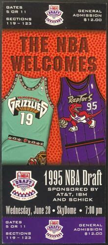 1995 NBA Draft Ticket 1st Season Toronto Raptors Vancouver Grizzlies ...