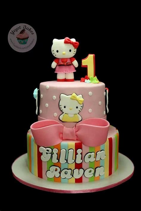 Hello Kitty Candy Stripes Cake - Decorated Cake by Yeyet - CakesDecor