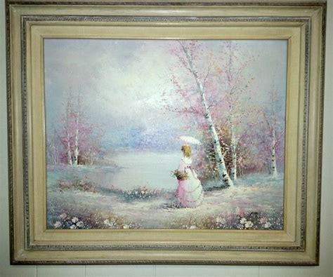 Vintage oil painting of lady by a lake by ValerysGallery on Etsy