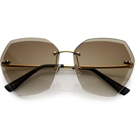 Oversize Rimless Beveled Gradient Lens Geometric Sunglasses - zeroUV