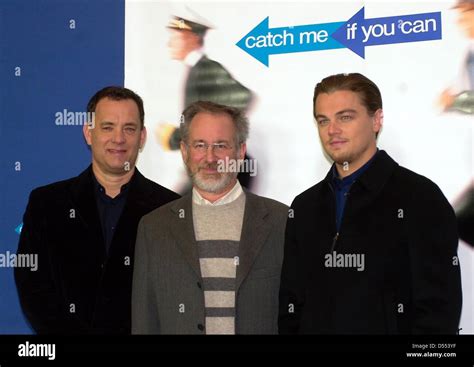 Tom Hanks, Steven Spielberg and Leonardo DiCaprio (l-r) at the press ...