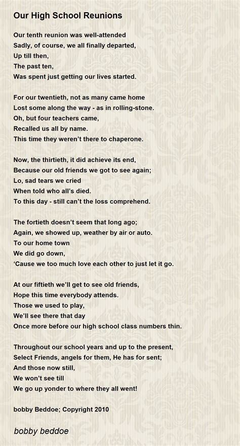 Our High School Reunions by bobby beddoe - Our High School Reunions Poem