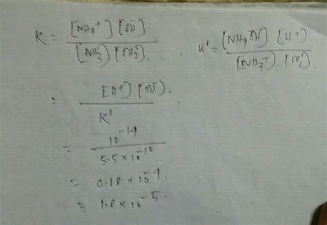 . For the following equilibrium: NH3 + H20 FNH + OHⓇ calculate the ...