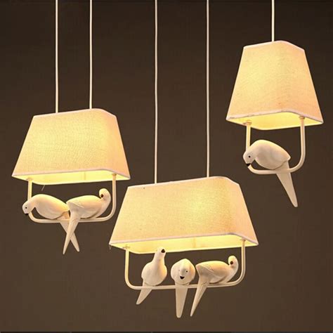 American Style Resin Bird Pendant Lights Fixture with Fabric Lampshade for Dining Room Kitchen ...