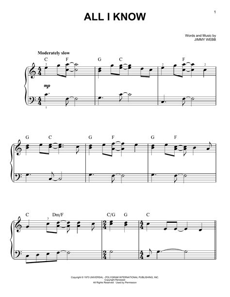 Art Garfunkel All I Know Sheet Music Notes, Chords | Sheet music, Sheet ...