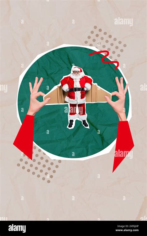 Vertical creative collage image of arms holding little santa claus ...