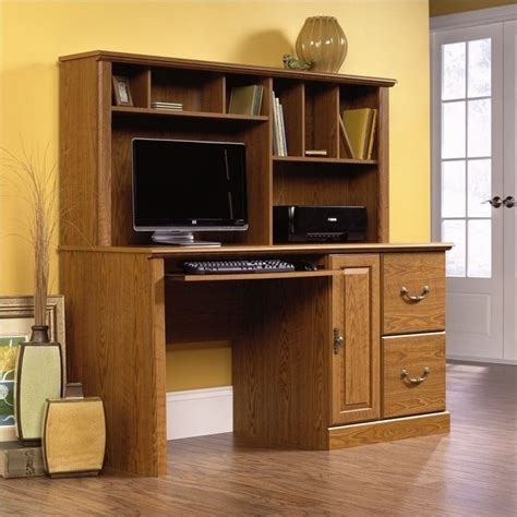 Wood Computer Desk with Hutch in Carolina Oak - 401354