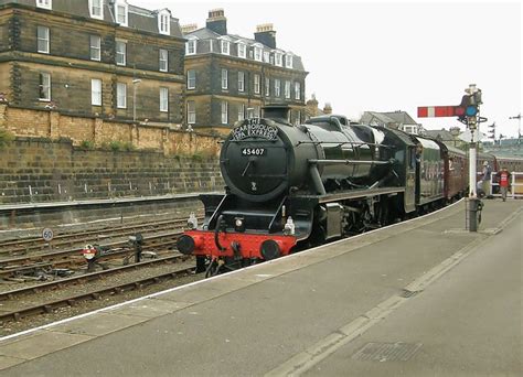 Black Five Steam Locomotive No. 45407 Arriving At Scarborough With 'The Scarborough Spa Express ...