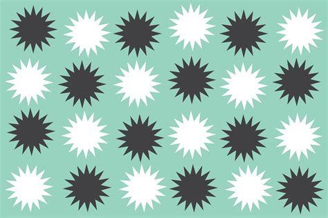 black and white starbursts are arranged in an abstract pattern on a green background