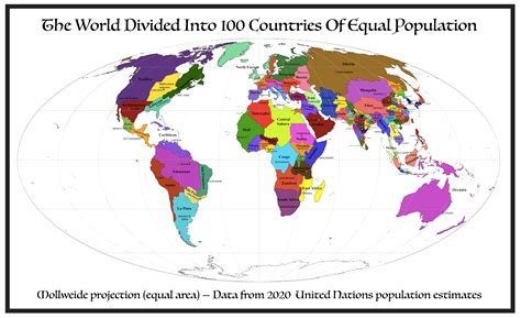 The world divided into 100 countries of equal population : r/MapPorn