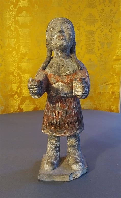 Chinese rare pottery figure of a standing youth, eastern Zhou Dynasty ...