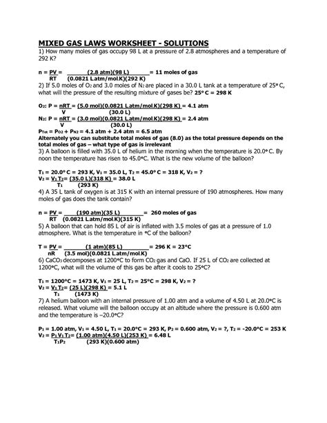 Gas Laws Worksheets