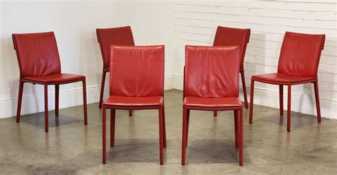 Lot - Set of six red leather dining chairs by Cattelan Italia (86 x 46 ...